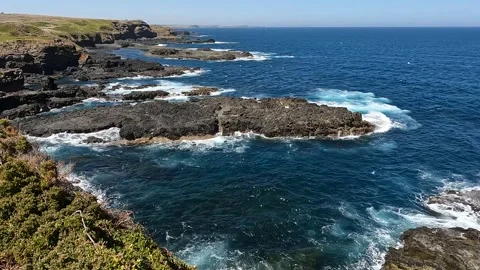 Dramatic CWaves Crash Along The Nobbies Coastline  Scenic Phillip Island He.. Stock Footage 312065915