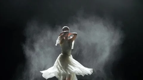 Dramatic dance, elegant woman in a white tutu, ballerina dance and perform 스톡 동영상 256137164