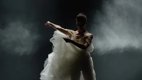 Dramatic dance, graceful ballerina in a white tutu, ballerina perform Stock Footage 260903001