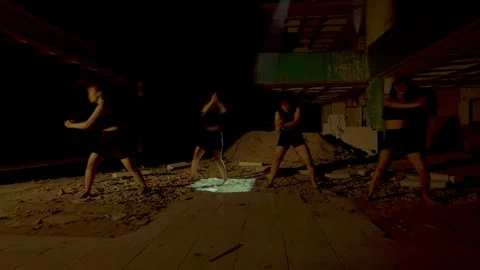 Dramatic Dance Performance in an Abandoned Space Stock Footage 294192125