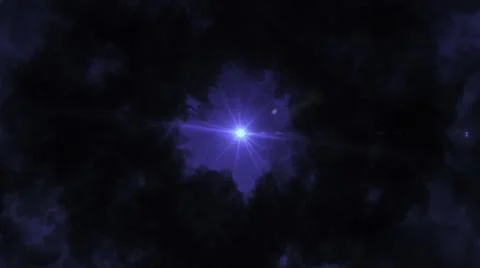 Dramatic dark bright fluffy clouds flying around lonely shining star. Animation Stock Illustration