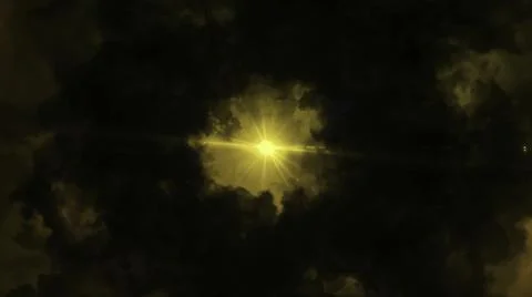Dramatic dark bright fluffy clouds flying around lonely shining star. Animation Stock Illustration