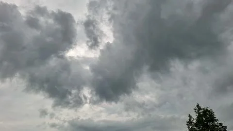 Dramatic Dark Storm Clouds Covering Sky with Tree Top Stock Photos