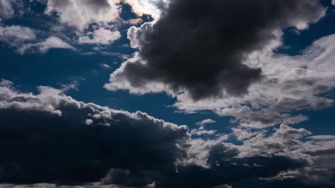 Dramatic Dark Storm Clouds Moving Fast Across Deep Blue Sky Time Lapse Video stock 337452629