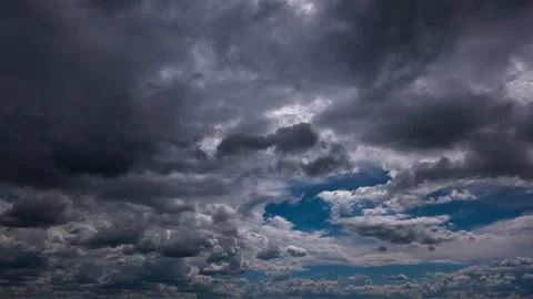 Dramatic Dark Storm Clouds Moving Fast Across Blue Sky Time-Lapse Stock Footage 337453436
