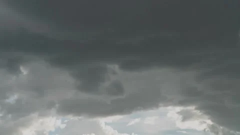 Dramatic Dark Storm Clouds Over Blue Sky With Sunlight Breaking Through Stock Footage 335749935