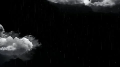 Dramatic dark stormy clouds with heavy rain falling against black background Stock Footage 340942530