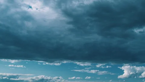Dramatic Dark Thunderclouds. Storm Cloudy Dramatic Sky With Dark Rain Grey Stock Footage 262998462