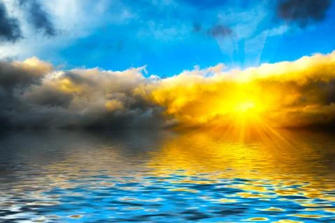 Dramatic dawn over the sea Stock Photos