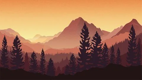 Dramatic Dawn Sky Above Mountains Illustrazione stock