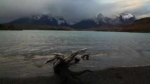 Dramatic dawn in Torres del Paine, Chile Stock Footage 75672284