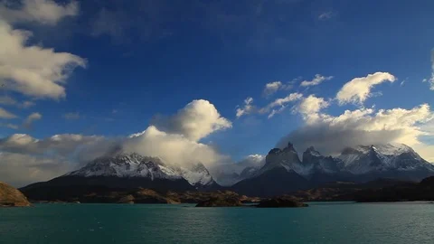 Dramatic dawn in Torres del Paine, Chile Stock Footage 75675709