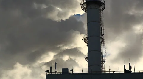 Dramatic dense smoke from power plant chimneys Stock Footage 34278602