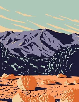 Dramatic Desert and Sand Dunes of Mojave Trails National Monument Surrounding Stock Illustration