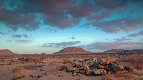 Dramatic desert landscape sunset time-lapse motion with beautiful clouds Stock Footage 345483142