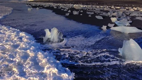 Dramatic Diamond Beach aerial Iceland Stock Footage 124352239