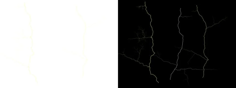 A dramatic display of branching lightning bolts against stark black backdrop Illustrazione stock