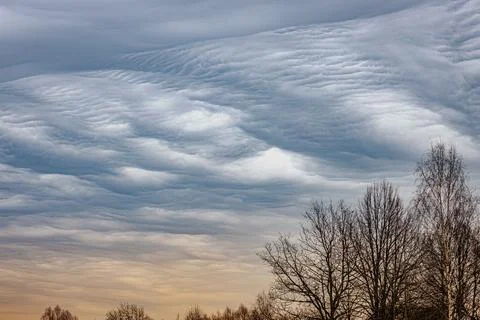 A dramatic display of undulatus asperatus clouds forms wavy Stock Photos