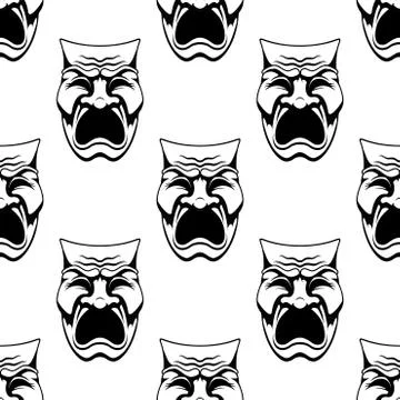 Dramatic doodle sketch masks seamless background Stock Illustration