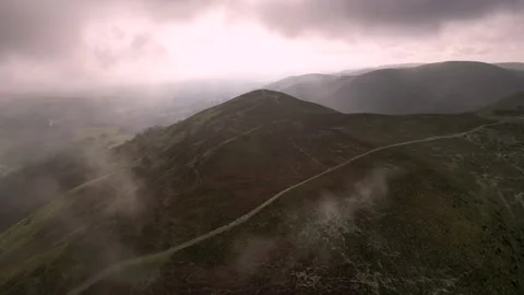 Dramatic drone aerial view of Ashlet Hill on the Long Mynd Video stock 263967291