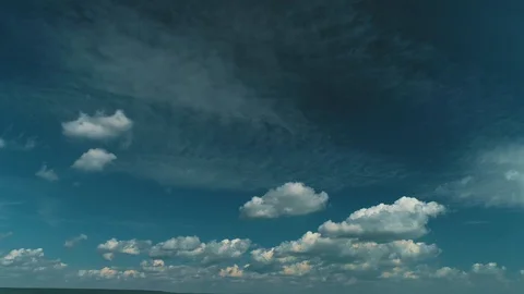 Dramatic drone motion from dark sky before rain to blue sky with white fluffy Stock Footage 125027856