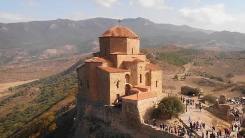 Dramatic Drone Perspective of Jari Monastery in Georgian Republic Stock Footage 102542116