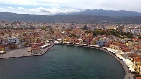 Dramatic drone perspective over Chania and Island of Crete Stock Footage 324693223