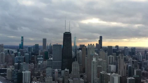 Dramatic Drone Shot of Chicago Cityscape Stock Footage 123448234