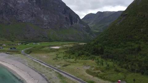Dramatic drone shot of Ersfjord Beach and mountains Stock Footage 340508012