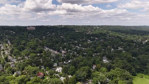 Dramatic Drone Tilt Down to Maplewood Residential Streets Stock Footage 345424920