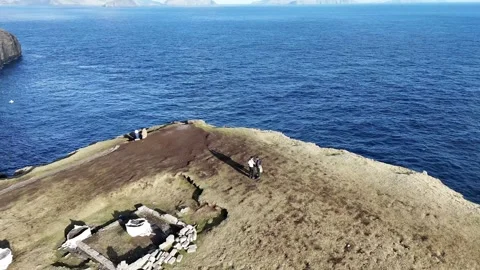 Dramatic Drone Tilt Over Slave Cliffs with Ocean Horizon Reveal – Faroe Islands Stock Footage 313497044
