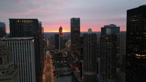 Dramatic Drone View of Downtown Chicago Stock Footage 128859761