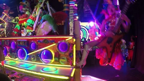 Dramatic &amp; Electric Robot Restaurant Show.  Electric carnival with Robots Stockbeeldmateriaal 149321558