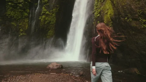 Dramatic epic jungle waterfall slow motion. Bali Stock Footage 250533744