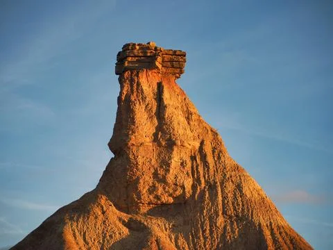 Dramatic eroded desert rock formation at sunset - The distinctive Castil de.. Stock Photos