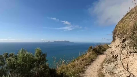 Dramatic Escarpment Track Walk on Kapiti Coast  Stunning Views of Kapiti Is.. Stock Footage 285135281