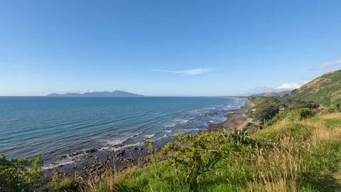 Dramatic Escarpment Track Walk on Kapiti Coast  Stunning Views of Kapiti Is.. Stock Footage 285135282