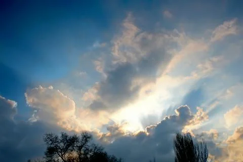 Dramatic Evening Sky with Gray Blue Clouds and Moody Atmosphere Stock Photos