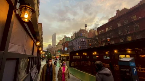 Dramatic evening sky over cityscape of Manhattan during winter holiday season Stock Footage 146133368