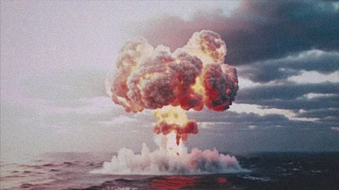 Dramatic Explosion Over the Sea with Fiery Orange Glow and Rising Smoke Aga.. Stock Footage 311792844