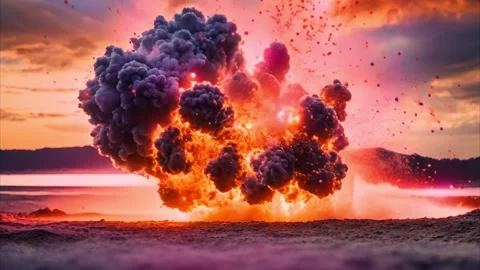 A Dramatic Explosion in the Sunset Stock Footage 284733800