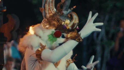 Dramatic expression of a Balinese dancer during a Kecak ritual Stock Footage 328080750
