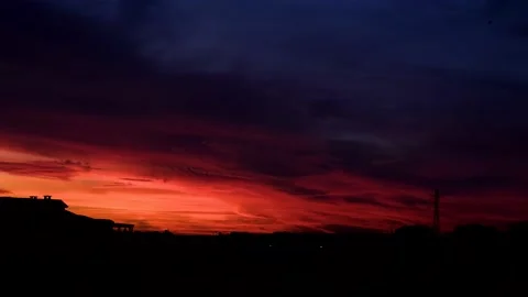 Dramatic Fiery Clouds On Sky At Sunset - Timelapse Stock-Footage 168223596