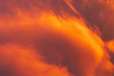 Dramatic fiery sky sunset cloudscape at dusk Stock Photos