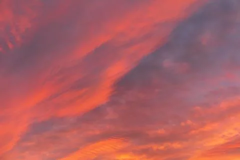 Dramatic fiery sky sunset cloudscape at dusk Stock Photos
