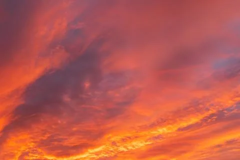 Dramatic fiery sky sunset cloudscape at dusk Stock Photos