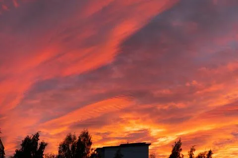 Dramatic fiery sky sunset cloudscape at dusk 写真素材