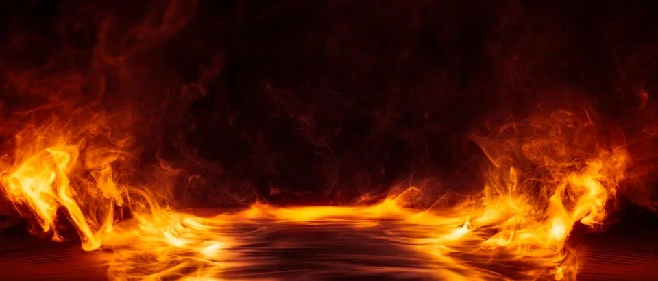 Dramatic fire and smoke effect glowing red and yellow colors exploding outw.. Stock Photos