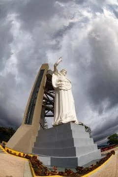 Dramatic fisheye view of the El Santisimo Jesus Statue near Bucaramanga, Colo Stock Photos