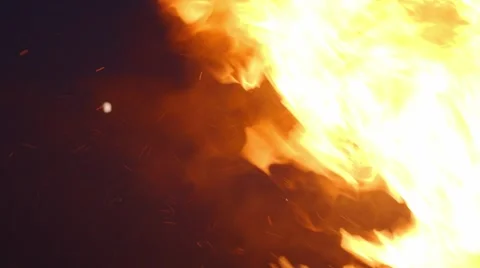 Dramatic flames of fire at night Stock Footage 44448379